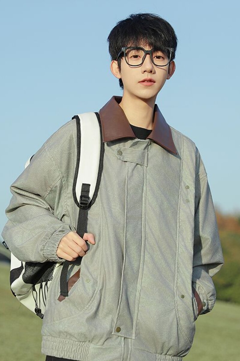 1506-1/J6861/P71灯芯绒复古潮牌pu皮翻领夹克男女图片