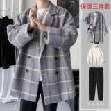 1506/J2031/P69男款慵懒风韩版潮流百搭宽松格子毛呢夹克上衣2，男装夹克，星座1506-1