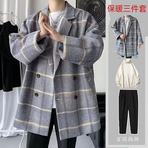 1506/J2031/P69男款慵懒风韩版潮流百搭宽松格子毛呢夹克上衣1图片