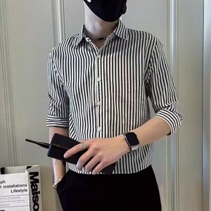 1506-1/CC2351/P39夏季条纹短袖衬衫男潮牌新款男装七分袖图片