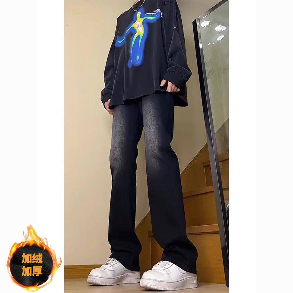 1506/KJ3762-91/P40磨黑微喇叭牛仔裤显高显瘦修身直筒宽松长裤1，男装牛仔裤，星座1506-1