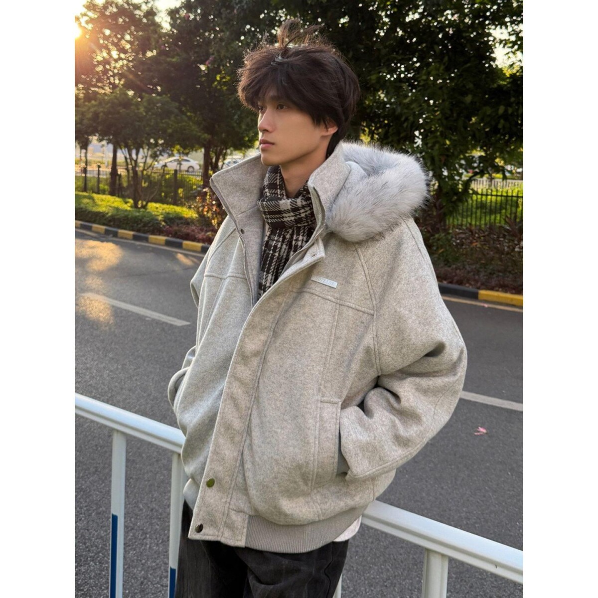 1506/M3671/P86连帽休闲毛呢拼接美式复古男女情侣装保暖外套2,男装棉衣,星座1506-1