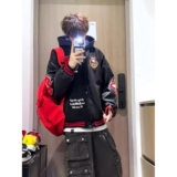 1506-1/JC021/P62美式徽章拼接刺绣皮袖撞色棒球外套男，女装短外套，星座1506-1