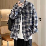 1506-1/C55041/P34秋季潮流格子休闲衬衣宽松上衣服，男装衬衫，星座1506-1