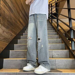1506-1/KG6001/P44新款潮牌痞帅炸街裤子高街显瘦直筒长裤图片