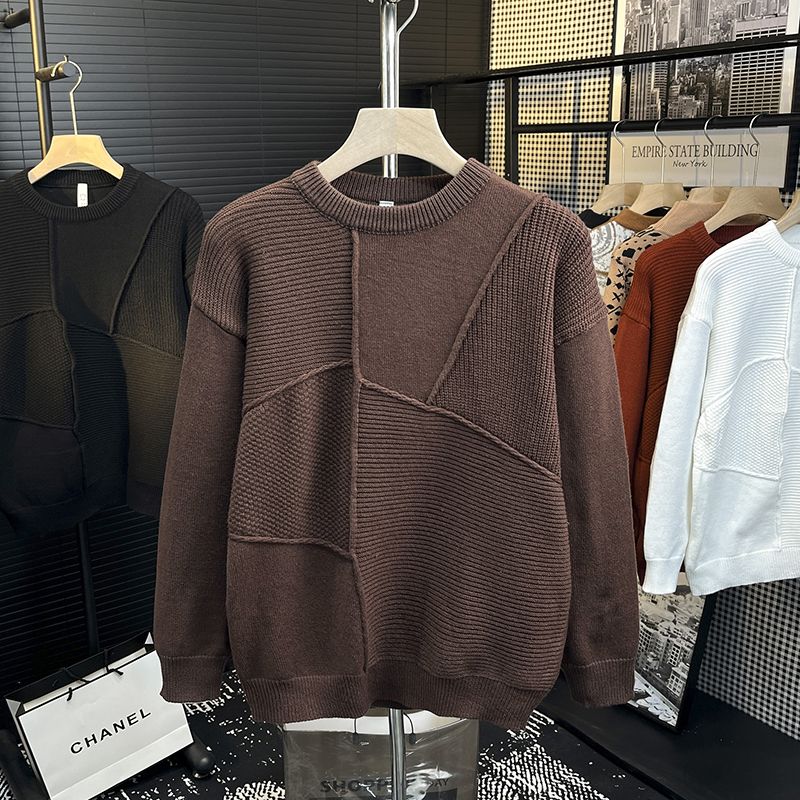 1506/M34871/P60秋冬男士毛衣拼接上衣时尚休闲圆领潮流针织衫3，男装针织衫/毛衣，星座1506-1