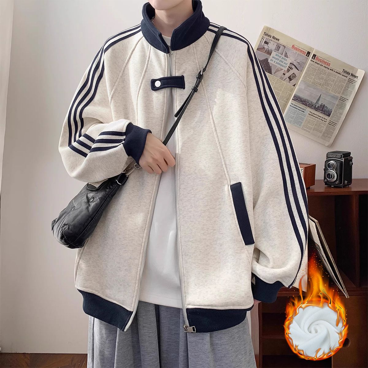1506/WF1261/P52秋冬重磅三条杠开衫卫衣潮牌翻领棒球服1,女装职业装,星座1506-1