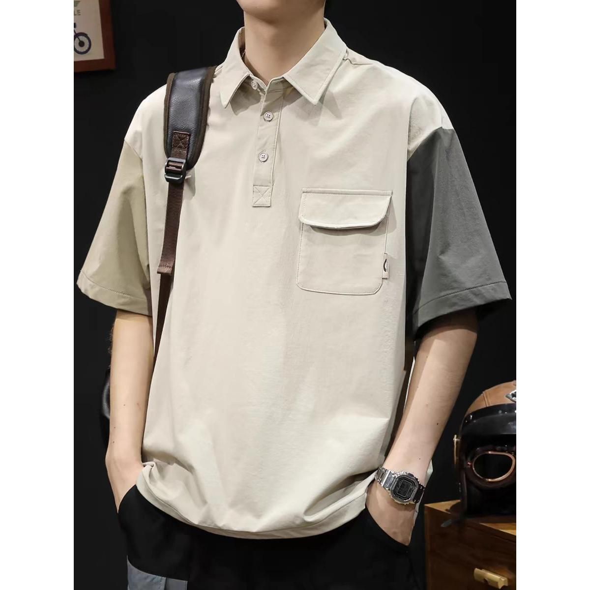 1506-1/C0D6091/P48翻领T恤男士夏季短袖宽松真口袋,男装Polo衫,星座1506-1