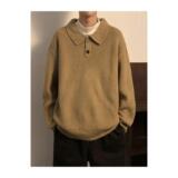 1506/MM011/P47秋冬季翻领毛衣男宽松港风百搭长袖纯色针织衫1，男装针织衫/毛衣，星座1506-1