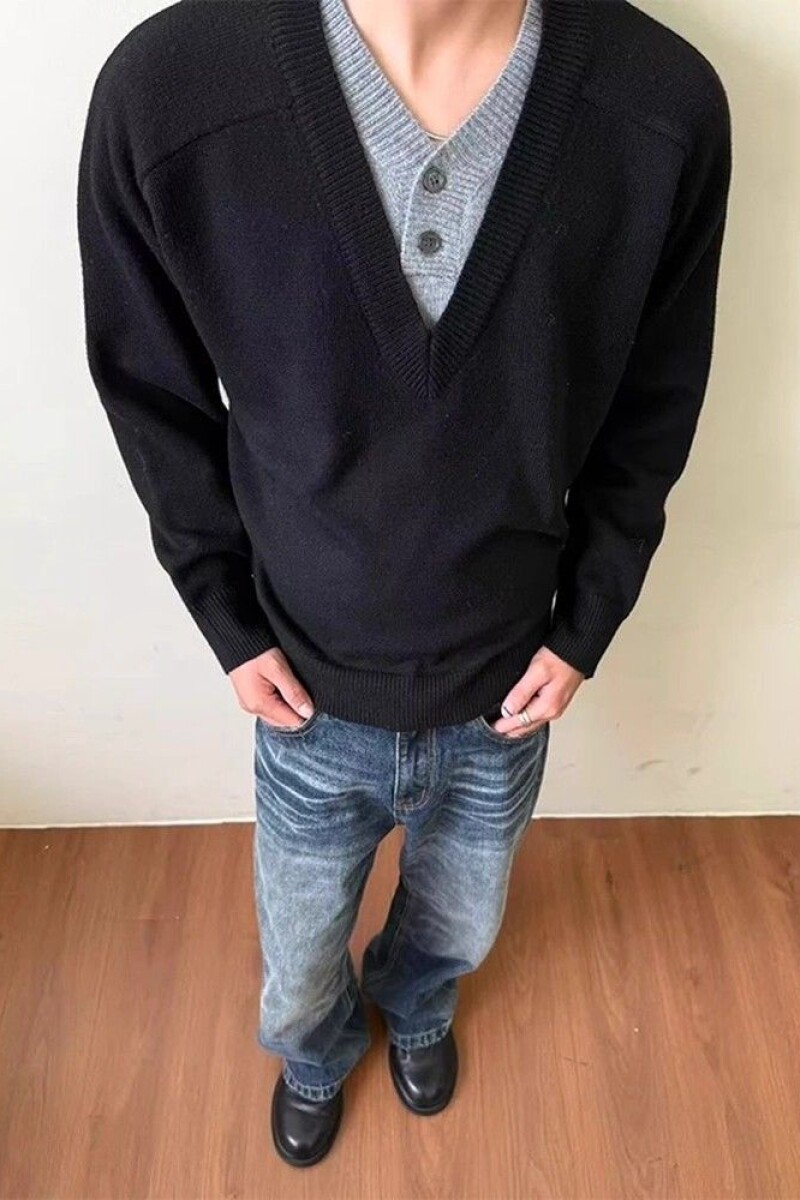 1506/QM2370/P59美式毛衣男V领假两件针织衫高级感小众外套1,男装针织衫/毛衣,星座1506-1