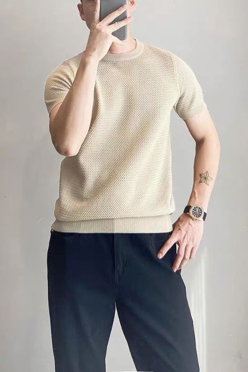 1506-1/TK431/P47纯色简约修身针织冰丝白色男T恤,男装T恤,星座1506-1