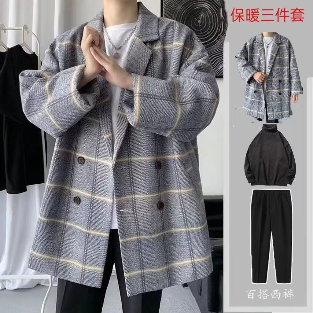 1506/J2031/P69男款慵懒风韩版潮流百搭宽松格子毛呢夹克上衣1,男装夹克,星座1506-1