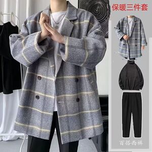 1506/J2031/P69男款慵懒风韩版潮流百搭宽松格子毛呢夹克上衣1图片