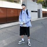 1506-1/CC1121/P34蓝色条纹衬衫男日系潮牌街头宽松情侣衬，男装衬衫，星座1506-1