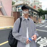 1506-1/CC1121/P34蓝色条纹衬衫男日系潮牌街头宽松情侣衬，男装衬衫，星座1506-1
