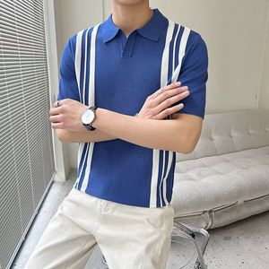 1506-1/Ck041/P42轻熟英伦风撞色竖条纹短袖针织衫图片
