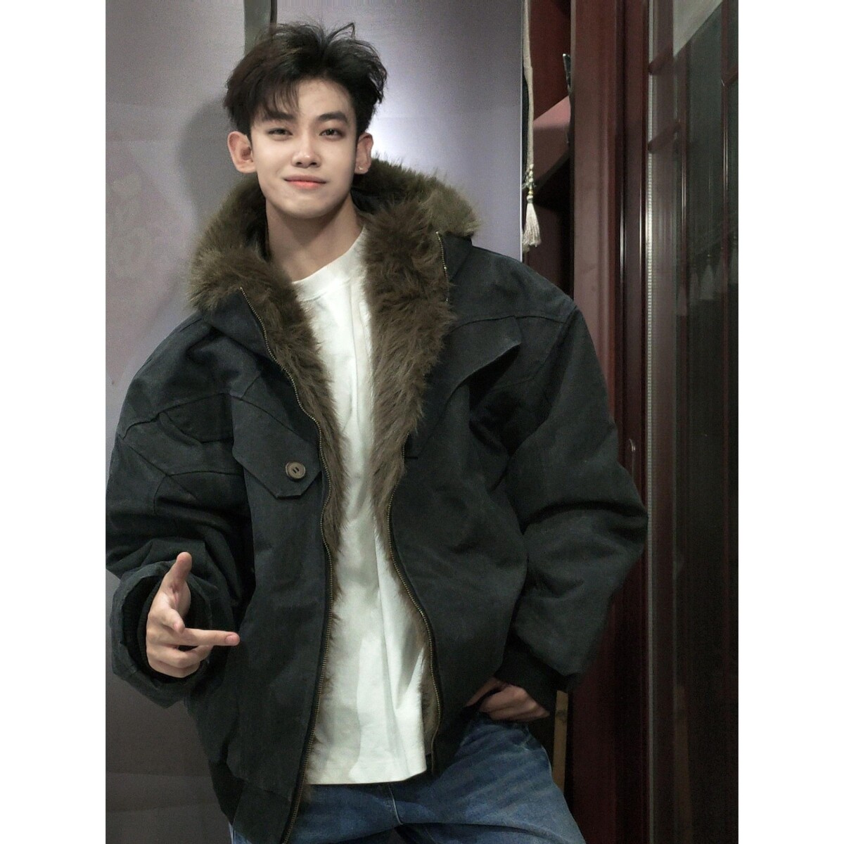 1506/MS60581/P116复古做旧加厚棉服宽松解构磨毛高级感毛领外套1,男装棉衣,星座1506-1