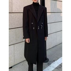 1506/F3491/P89英伦风西装领毛呢大衣男女秋冬季中长款风衣外套2图片