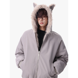 1506/Q86210/P90猫耳朵毛领棉衣男冬季加厚连帽情侣外套黑色，男装棉衣，星座1506-1
