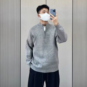 1506/MM4421/P63秋冬慵懒风简约百搭纯色重磅拉链休闲宽松毛衣2图片