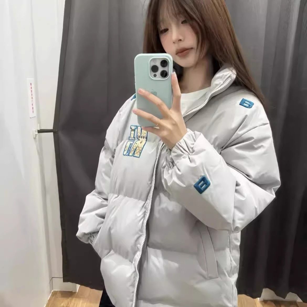 1506/MF9091/P98冬季美式复古刺绣字母棉服男女冬季棉袄1图片