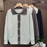 1506/M34831/P60男士外套秋季新款修身翻领纯色上衣休闲针织开衫1，女装短外套，星座1506-1