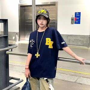 1506-1/TDC0091/P42美式潮牌字母刺绣半袖短袖T恤男女图片
