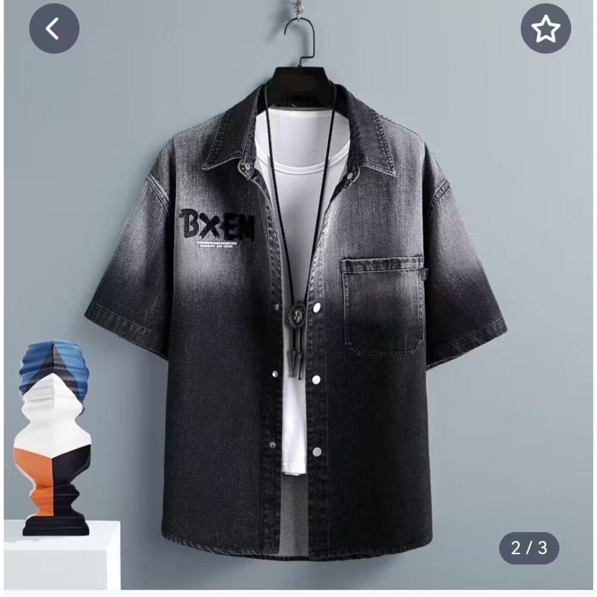 1506-1/CC091/P53夏季牛仔短袖衬衫男士休闲宽松渐变，男装衬衫，星座1506-1