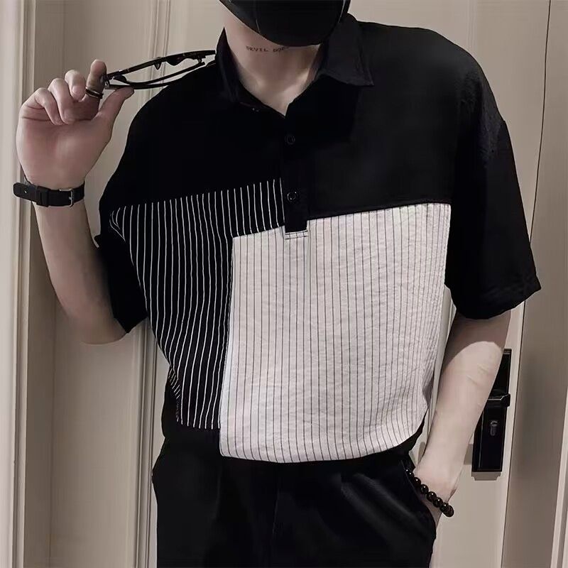 1506-1/CJB031/P41轻奢英伦ins痞帅拼接条纹短袖,男装Polo衫,星座1506-1