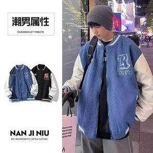 1506/BMY2021/P49冬季摇粒绒外套潮牌痞帅高级感冬装棒球领棉服2图片