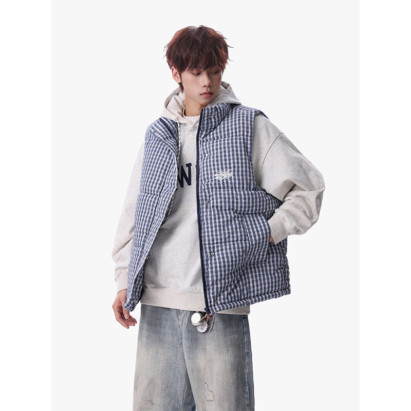 1506/QA030/P52美式格子风立领马甲男加厚棉服背心格纹背心棉衣,男装背心/马甲,星座1506-1