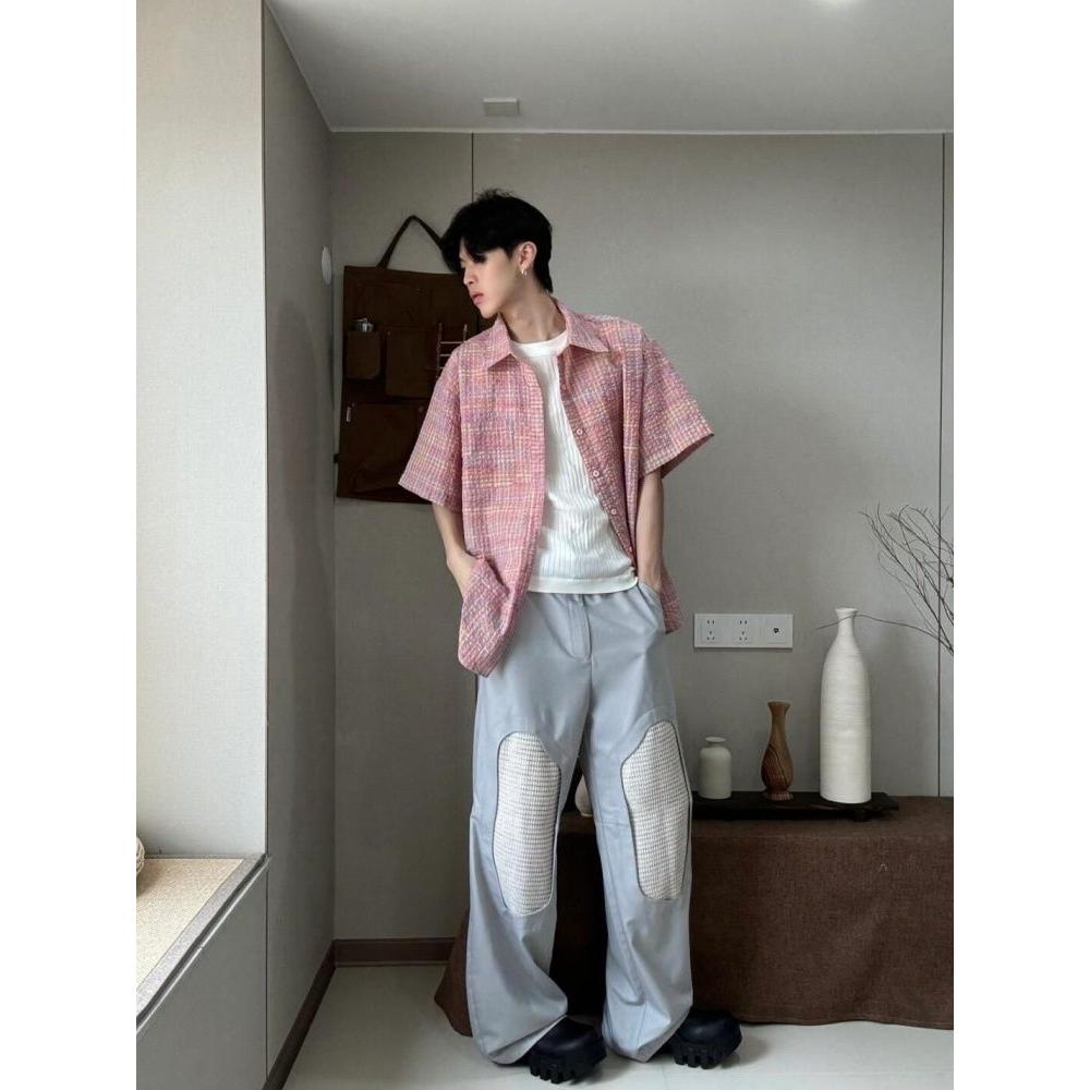 1506-1/CCD081/P36美式色织格纹泡泡纱宽松廊形短袖衬衫男,男装T恤,星座1506-1