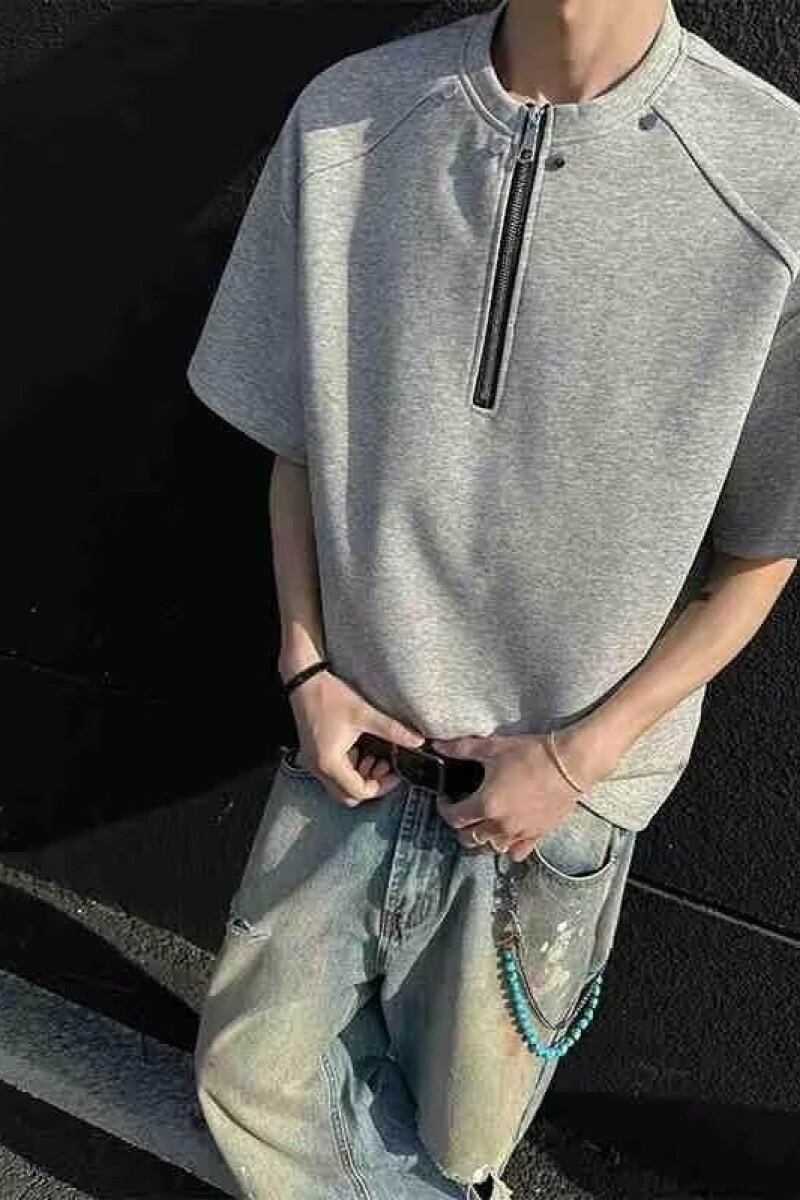 1506-1/TM231/P35美式潮牌短袖t恤男夏季百搭休闲半拉链半袖,男装T恤,星座1506-1