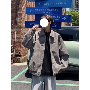1506-1/JWT011/P56PU皮美式复古铆钉夹克男春秋麂皮翻图片