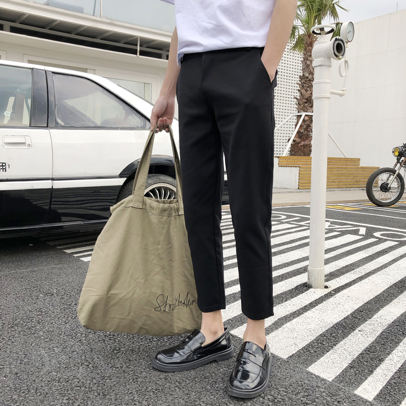 Youth Popular elastic thin solid color casual business non iron trousers slim casual pants for men