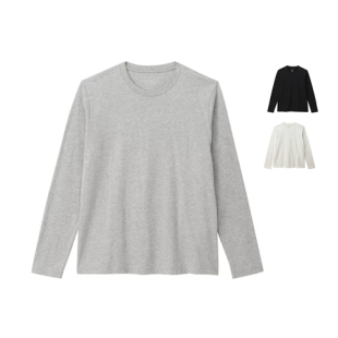 T恤衫 秋冬纯棉舒适打底 无侧缝印度棉天竺编织长袖 日式 圆领 男士