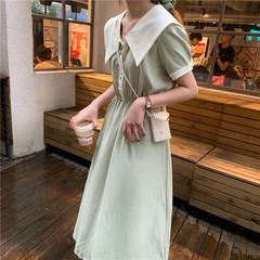 Real photos of minority chiffon dress women's temperament medium length waist skirt
