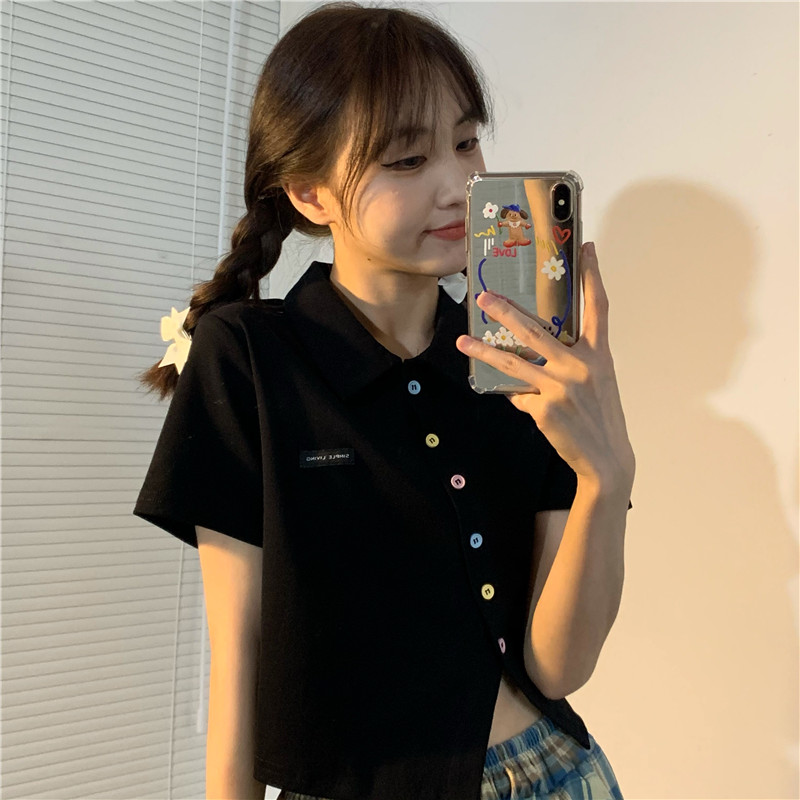 Photo Polo Shirt Short Sleeve T-Shirt slim design high waist lapel jacket