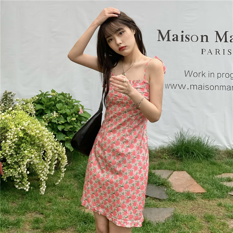 Real shot floral suspender dress summer French first love small temperament SKIRT NEW