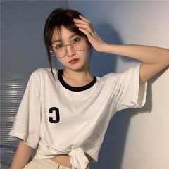 Real time lace up top loose letter embroidery round neck short sleeve T-shirt short