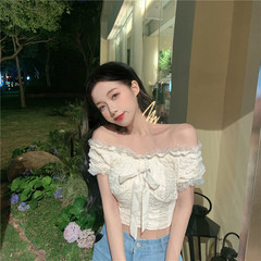 Real shot one shoulder Lace Chiffon shirt soft style short sleeve