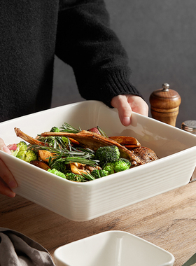 白色焗饭烤盘四方餐盘家用微波炉盘子焦糖布丁烤碗高级感烤箱专用