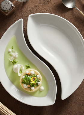 简约白色造型好看的盘子陶瓷餐盘甜品盘子点心盘家用浅盘小菜盘