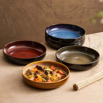 家用菜盘盘子特别好看的深盘高颜值沙拉盘陶瓷碟子炒菜餐盘餐具AM