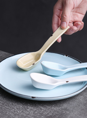 日式创意仿搪瓷汤勺家用甜品勺吃饭勺喝汤勺个性餐厅酒店商用餐具