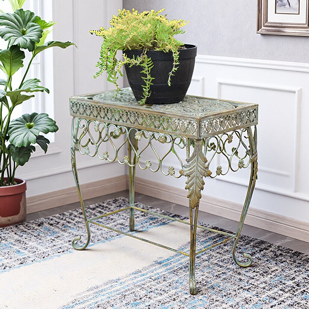 新款户外铁艺花架子阳台花园别墅复古花盆凳室外多肉置物架盆景架