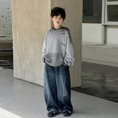 男童秋冬季牛仔裤2025新款帅气男大童弯刀裤儿童冬装长裤加绒裤子