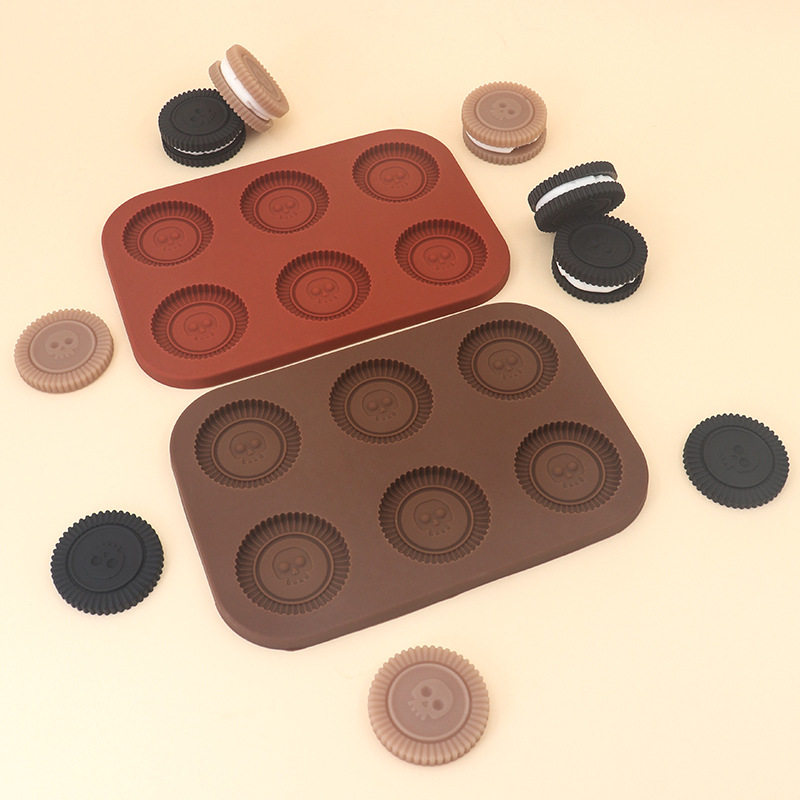 万圣节骷髅头笑脸夹心饼干硅胶模具巧克力蛋糕模家用diy烘培用具