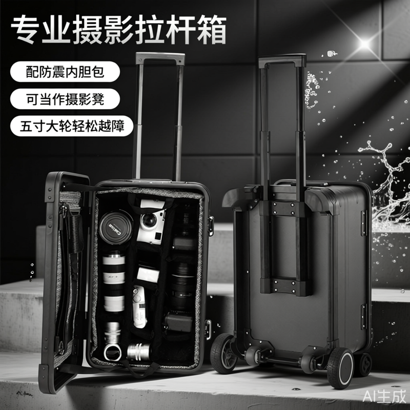 大型相机防潮箱数码单反镜头防尘收纳行李箱专业拉杆箱铝镁合金箱