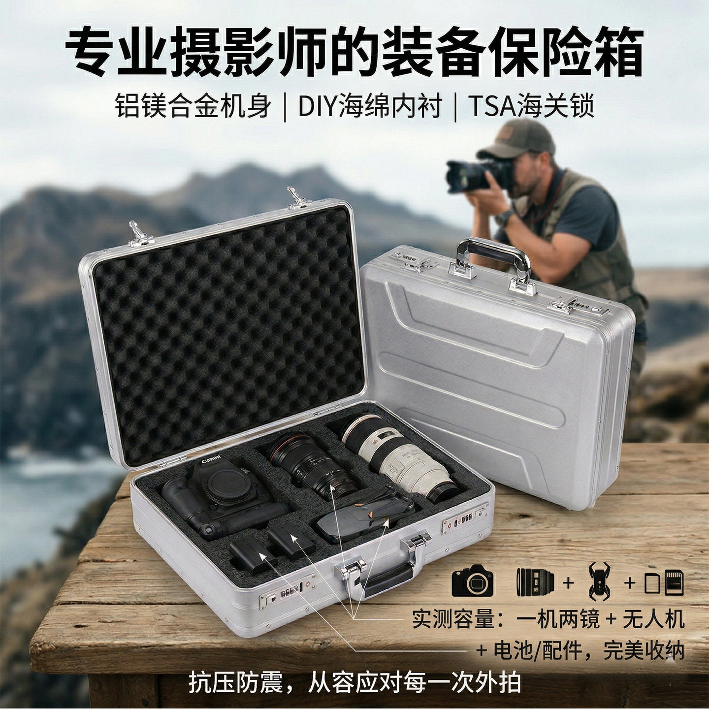 相机镜头收纳箱专业摄影防潮箱户外直播无人机话筒防尘收纳盒铝箱